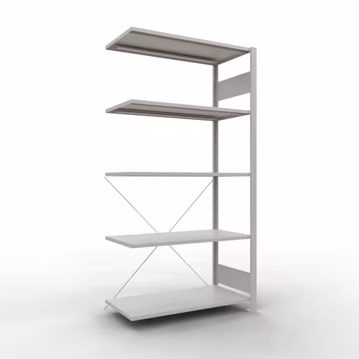 Abbildung Nr 9 des Artikels Anbauregal, Fachbodenregal Stecksystem MULTIplus150, 2000 x 1000 x 500 mm (HxBxT), 5 Fachböden, Kreuzstrebe, RAL 7035 lichtgrau aus der Produktgruppe Stecksystem von der Marke Schulte Lagertechnik