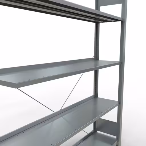 Abbildung Nr 14 des Artikels Anbauregal, Büro-Fachbodenregal Stecksystem MULTIplus85, 1800 x 1300 x 300 mm (HxBxT), 5 Fachböden, Kreuzstrebe, verzinkt, mit Anschlagleiste aus der Produktgruppe Büroregale von der Marke Schulte Lagertechnik