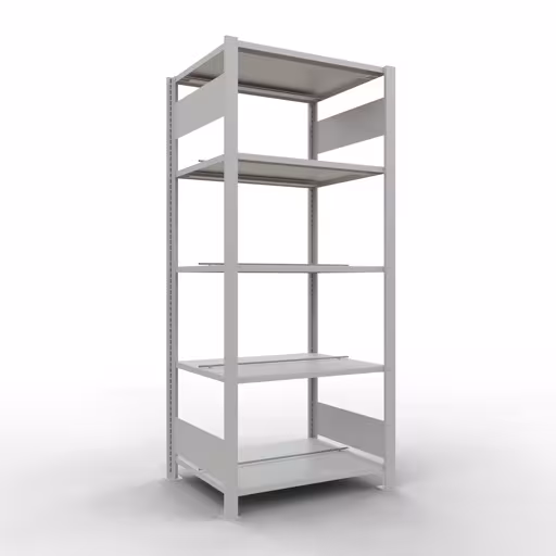 Grundregal, Büro-Fachbodenregal Stecksystem MULTIplus150, 1800 x 750 x 600 mm (HxBxT), 5 Fachböden, Längenriegel, mit Mittelanschlag, lichtgrau aus der Kategorie Stecksystem mit der Artikelnummer 36036