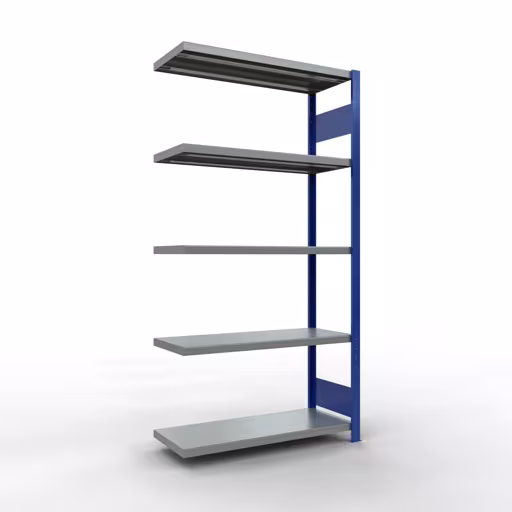 Anbauregal, Fachbodenregal Stecksystem MULTIplus330, 2000 x 1000 x 400 mm (HxBxT), 5 Fachböden, Längenriegel, RAL 5010 enzianblau/verzinkt aus der Kategorie Anbauregal mit der Artikelnummer 13945-LR-B