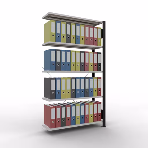 Abbildung Nr 11 des Artikels Anbauregal, Büro-Fachbodenregal Stecksystem MULTIplus85, 1800 x 1000 x 300 mm (HxBxT), 5 Fachböden, Kreuzstrebe, ohne Anschlagleiste, schwarz/lichtgrau aus der Produktgruppe Büroregale von der Marke Schulte Lagertechnik