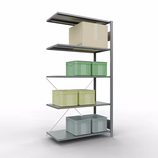 Zusatzbild des Artikels Anbauregal, Fachbodenregal Stecksystem MULTIplus150, 2000 x 1000 x 500 mm (HxBxT), 5 Fachböden, Kreuzstrebe, verzinkt - Expressline Zusatzbild des Artikels Anbauregal, Fachbodenregal Stecksystem MULTIplus150, 2000 x 1000 x 500 mm (HxBxT), 5 Fachböden, Kreuzstrebe, verzinkt - Expressline aus Anbauregal