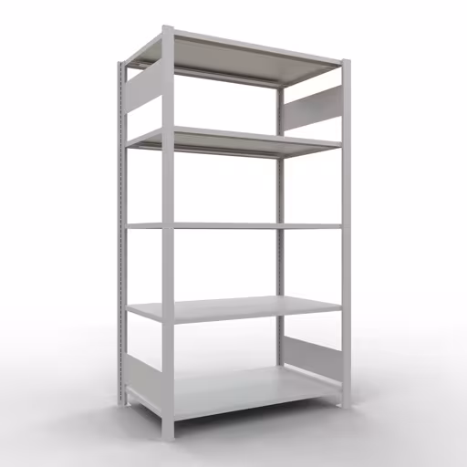 Grundregal, Büro-Fachbodenregal Stecksystem MULTIplus150, 1800 x 1000 x 600 mm (HxBxT), 5 Fachböden, Längenriegel, ohne Mittelanschlag, lichtgrau aus der Kategorie Stecksystem mit der Artikelnummer 36055