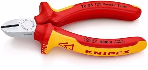 Tronchesi laterali, lunghezza 125 mm, impugnature multicomponente VDE, KNIPEX di Knipex Tronchesi laterali KNIPEX VDE della categoria tronchesi laterali con codice articolo 4000810153