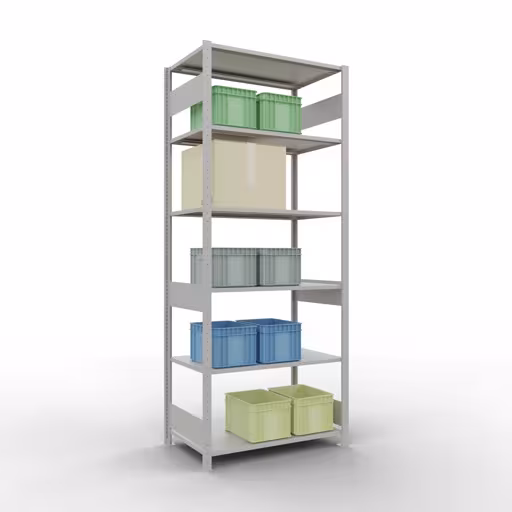 Abbildung Nr 11 des Artikels Grundregal, Fachbodenregal Stecksystem MULTIplus85, 2500 x 1000 x 600 mm (HxBxT), 6 Fachböden, Längenriegel, RAL 7035 lichtgrau aus der Produktgruppe Stecksystem von der Marke Schulte Lagertechnik
