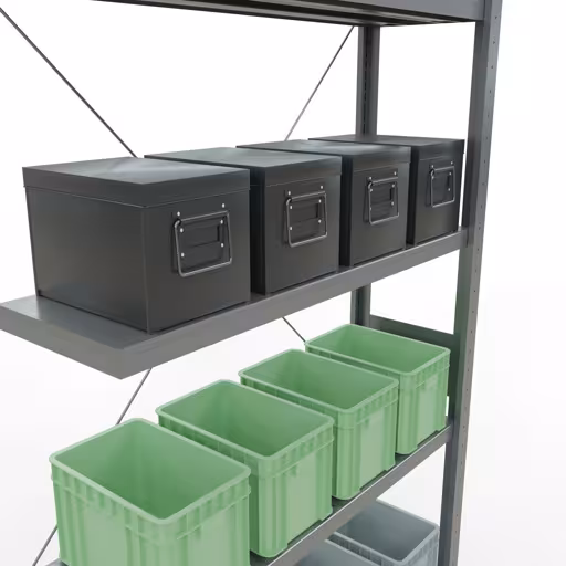 Andere Ansicht des Artikels Anbauregal, Fachbodenregal Stecksystem MULTIplus250, 3000 x 1000 x 300 mm (HxBxT), 7 Fachböden, Kreuzstrebe, verzinkt Andere Ansicht des Artikels Anbauregal, Fachbodenregal Stecksystem MULTIplus250, 3000 x 1000 x 300 mm (HxBxT), 7 Fachböden, Kreuzstrebe, verzinkt aus der Kategorie Stecksystem