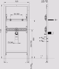 Technische Zeichnung 4008341 Waschtischelement INEO für Einlocharmaturen 1120/525 SANIT