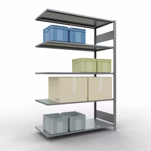 Zusatzbild des Artikels Anbauregal, Fachbodenregal Stecksystem MULTIplus150, 2000 x 1300 x 600 mm (HxBxT), 5 Fachböden, Längenriegel, verzinkt Zusatzbild des Artikels Anbauregal, Fachbodenregal Stecksystem MULTIplus150, 2000 x 1300 x 600 mm (HxBxT), 5 Fachböden, Längenriegel, verzinkt aus Anbauregal