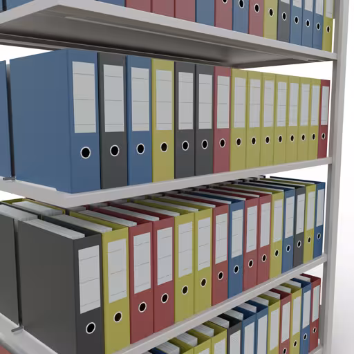 Abbildung Nr 12 des Artikels Anbauregal, Büro-Fachbodenregal Stecksystem MULTIplus150, 1800 x 1300 x 600 mm (HxBxT), 5 Fachböden, Längenriegel, mit Mittelanschlag, lichtgrau aus der Produktgruppe Büroregale von der Marke Schulte Lagertechnik