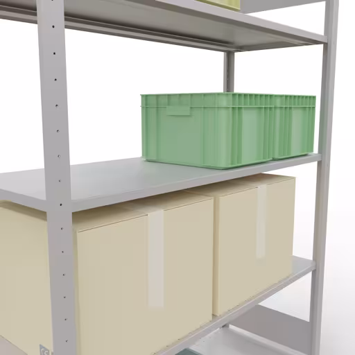 Produktbild Nr.7 des Artikels Grundregal, Fachbodenregal Stecksystem MULTIplus150, 2000 x 1300 x 500 mm (HxBxT), 5 Fachböden, Längenriegel, RAL 7035 lichtgrau aus der Produktreihe Stecksystem von der Marke Schulte Lagertechnik
