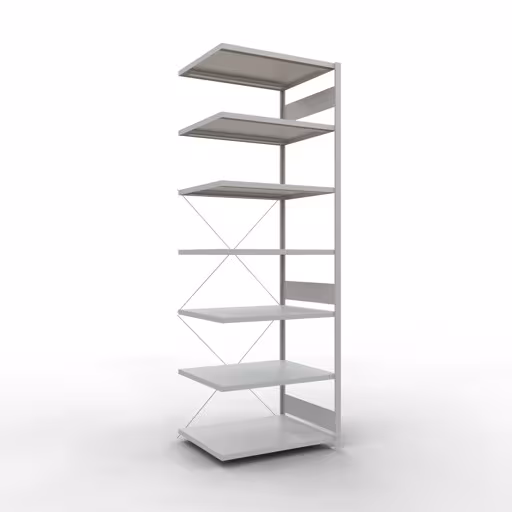 Anbauregal, Fachbodenregal Stecksystem MULTIplus330, 3000 x 1000 x 800 mm (HxBxT), 7 Fachböden, Kreuzstrebe, RAL 7035 lichtgrau von der Marke Schulte Lagertechnik Anbauregal, Fachbodenregal Stecksystem MULTIplus330, 3000 x 1000 x 800 mm (HxBxT), 7 Fachböden, Kreuzstrebe, RAL 7035 lichtgrau aus der Kategorie Anbauregal mit der Artikelnummer 33887