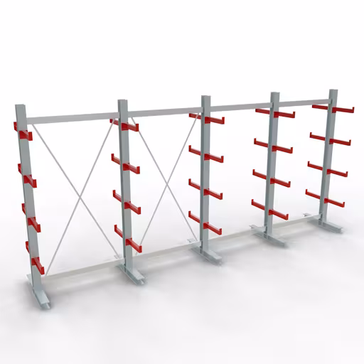 K 3000 Komplettregal, doppelseitig, 2500 x 5200 x 400 mm, RAL 7001 / RAL 3000, 5 Lagerebenen aus der Kategorie K3000 für mittelschwere Güter mit der Artikelnummer 27724