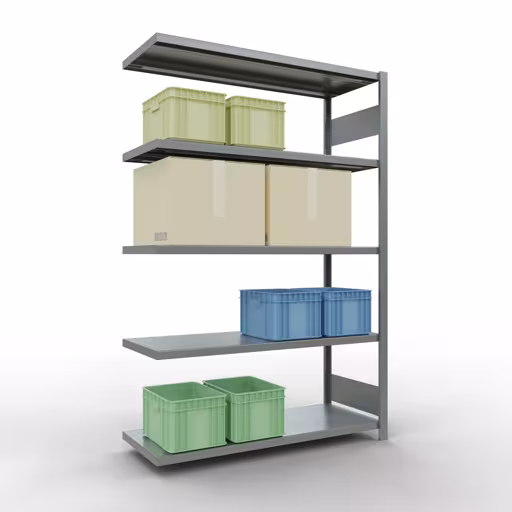 Abbildung Nr 13 des Artikels Anbauregal, Fachbodenregal Stecksystem MULTIplus250, 2000 x 1300 x 500 mm (HxBxT), 5 Fachböden, Längenriegel, verzinkt aus der Produktgruppe Stecksystem von der Marke Schulte Lagertechnik