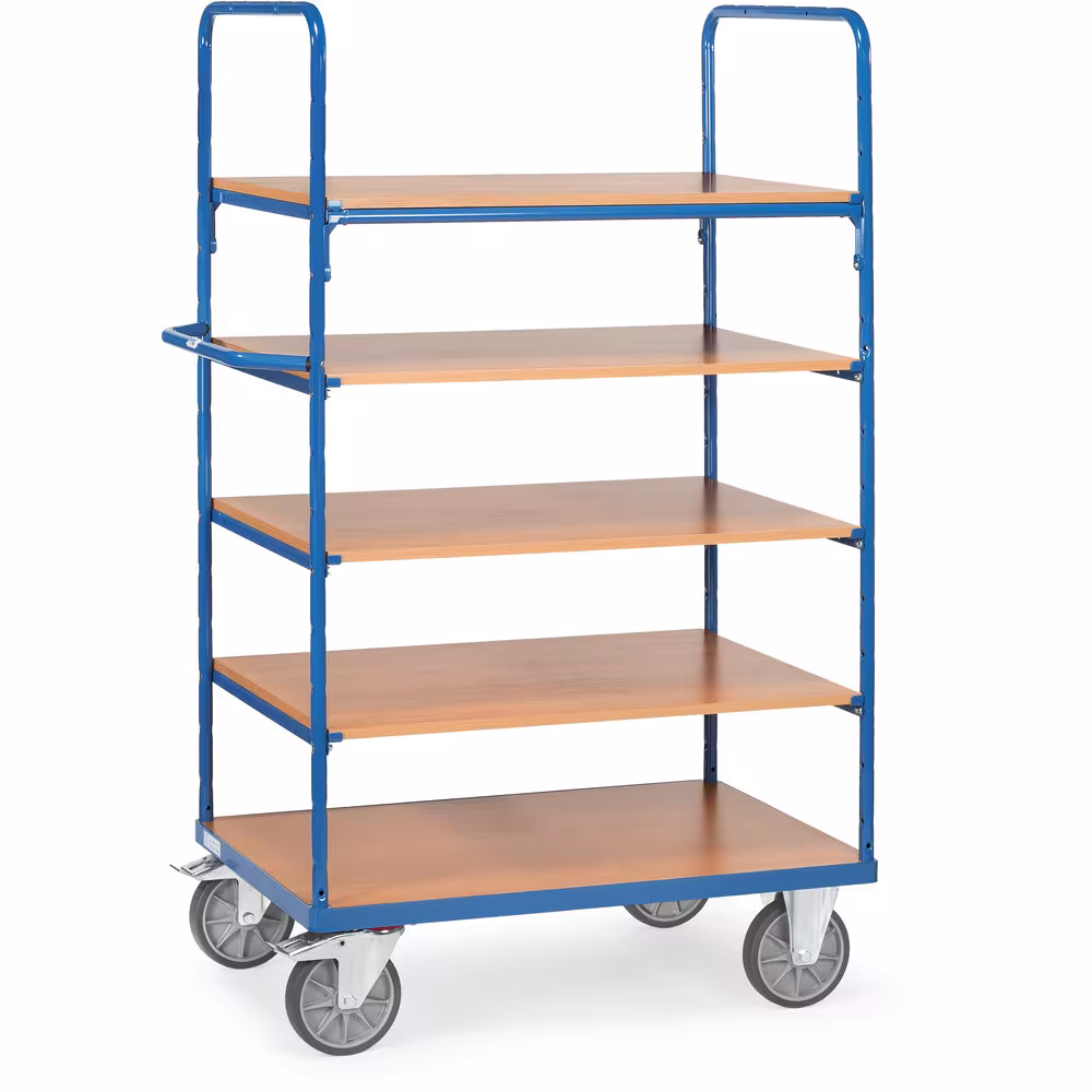 Etagenwagen offen 5 Etagen Baukasten-System aus Stahlrohr und Profilstahl geschweißt, pulverbeschichtet blau RAL 5007, Schraubkonstruktion von Fetra Etagenwagen offen 5 Etagen Baukasten-System aus Stahlrohr und Profilstahl geschweißt, pulverbeschichtet blau RAL 5007, Schraubkonstruktion aus der Kategorie Etagenwagen