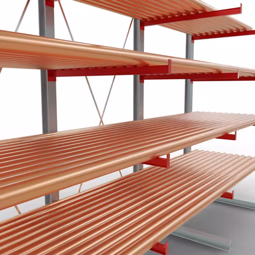 Abbildung Nr 9 des Artikels K 6000 Komplettregal, einseitig, 3000 x 4500 x 1250 mm, RAL 7001 / RAL 3000, 5 Lagerebenen aus der Produktgruppe Kragarmregale von der Marke Schulte Lagertechnik