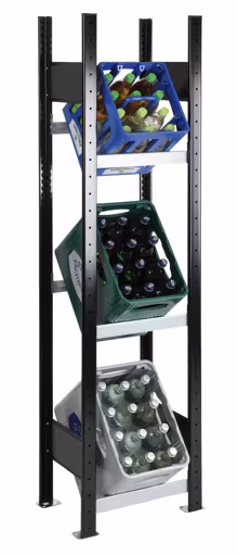 Grundregal, Getränkekistenregal 1800 x 400 x 300 mm (HxBxT), schwarz/silber, 3 Ebenen für 3 Getränkekisten von der Marke Schulte Lagertechnik Grundregal, Getränkekistenregal 1800 x 400 x 300 mm (HxBxT), schwarz/silber, 3 Ebenen für 3 Getränkekisten aus der Kategorie Getränkelagerung mit der Artikelnummer 37000-S