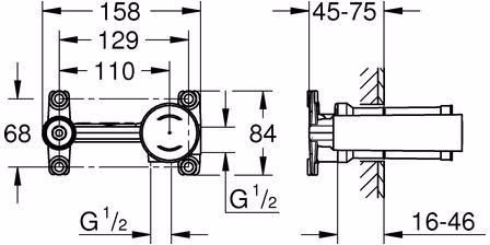 Technische Zeichnung 4035966 Einbaukörper für 2-Loch-Waschtisch-Wandbatterien Einbaukörper GROHE