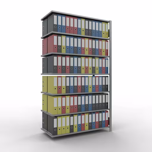 Abbildung Nr 9 des Artikels Anbauregal, Büro-Fachbodenregal Stecksystem MULTIplus150, 2300 x 1300 x 600 mm (HxBxT), 7 Fachböden, Längenriegel, verzinkt, mit Mittelanschlag aus der Produktgruppe Büroregale von der Marke Schulte Lagertechnik