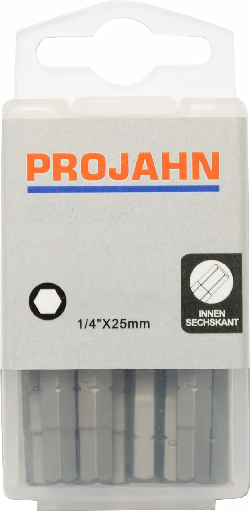 1/4" Bit L25 mm Innen-6kant 6 mm 10er Pack von der Marke PROJAHN Bit für Innen-6kant-Schrauben 6,3 10er-Pack Typ Variante: 1/4" Bit L25 mm Innen-6-kant 6 mm 10er Pack aus der Kategorie Bits & Bithalter mit der Artikelnr. 2744-10