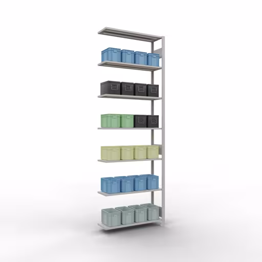Anbauregal, Fachbodenregal Stecksystem MULTIplus150, 3000 x 1000 x 300 mm (HxBxT), 7 Fachböden, Längenriegel, RAL 7035 lichtgrau aus der Kategorie Anbauregal mit der GTIN 4004514292735 Anbauregal, Fachbodenregal Stecksystem MULTIplus150, 3000 x 1000 x 300 mm (HxBxT), 7 Fachböden, Längenriegel, RAL 7035 lichtgrau von der Marke Schulte Lagertechnik aus der Produktreihe Stecksystem
