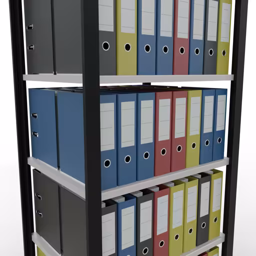 Abbildung Nr 7 des Artikels Grundregal, Büro-Fachbodenregal Stecksystem MULTIplus150, 2000 x 750 x 600 mm (HxBxT), 6 Fachböden, Längenriegel, ohne Mittelanschlag, schwarz/lichtgrau aus der Produktgruppe Büroregale von der Marke Schulte Lagertechnik