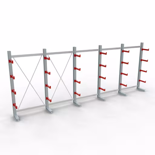 Andere Ansicht des Artikels K 3000 Komplettregal, einseitig, 2500 x 6500 x 400 mm, RAL 7001 / RAL 3000, 5 Lagerebenen aus der Kategorie Kragarmregale