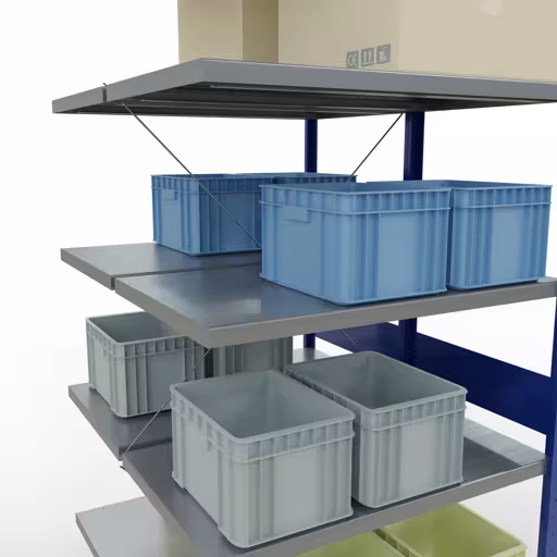 Produktbild Nr.13 des Artikels Anbauregal Stecksystem MULTIplus250, 3000 x 1000 x (2x600) mm (HxBxT), 2x7 Fachböden, Kreuzstrebe, RAL 7035 lichtgrau/enzianblau aus der Produktreihe Fachbodenregale von der Marke Schulte Lagertechnik
