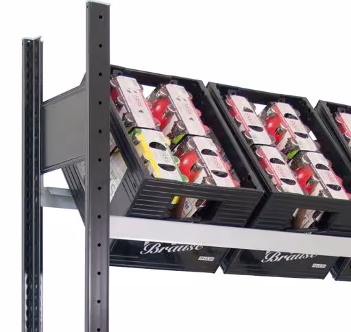 Abbildung Nr 10 des Artikels Anbauregal, Getränkekistenregal 1800 x 1000 x 300 mm (HxBxT), schwarz/silber, 3 Ebenen für 9 Getränkekisten aus der Produktgruppe Fachbodenregale von der Marke Schulte Lagertechnik