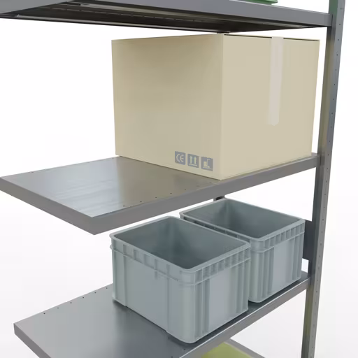 Produktbild Nr 13 des Artikels Anbauregal, Fachbodenregal Stecksystem MULTIplus330, 3000 x 1000 x 500 mm (HxBxT), 7 Fachböden, Längenriegel, verzinkt Abbildung Nr 13 des Artikels Anbauregal, Fachbodenregal Stecksystem MULTIplus330, 3000 x 1000 x 500 mm (HxBxT), 7 Fachböden, Längenriegel, verzinkt aus der Produktgruppe Stecksystem von der Marke Schulte Lagertechnik