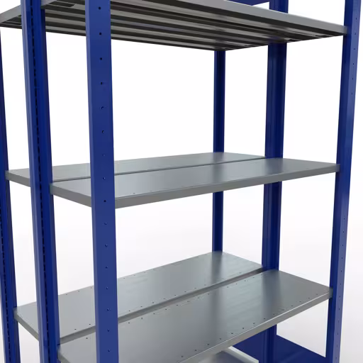 Grundregal, Doppelregal, Fachbodenregal Stecksystem MULTIplus150, 2000 x 1000 x (2x300) mm (HxBxT), 2x5 Fachböden, Längenriegel, RAL 5010 enzianblau aus der Kategorie Doppelregale mit der GTIN 4004514296047 Grundregal, Doppelregal, Fachbodenregal Stecksystem MULTIplus150, 2000 x 1000 x (2x300) mm (HxBxT), 2x5 Fachböden, Längenriegel, RAL 5010 enzianblau von der Marke Schulte Lagertechnik aus der Produktreihe Fachbodenregale