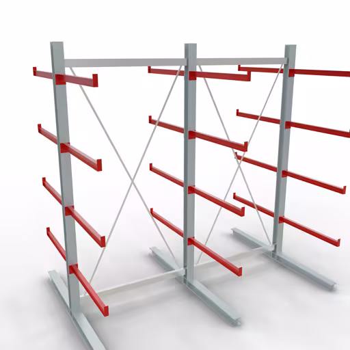 Abbildung Nr 11 des Artikels K 6000 Komplettregal, doppelseitig, 3000 x 3000 x 2x 1000 mm, RAL 7001 / RAL 3000, 5 Lagerebenen aus der Produktgruppe Kragarmregale von der Marke Schulte Lagertechnik