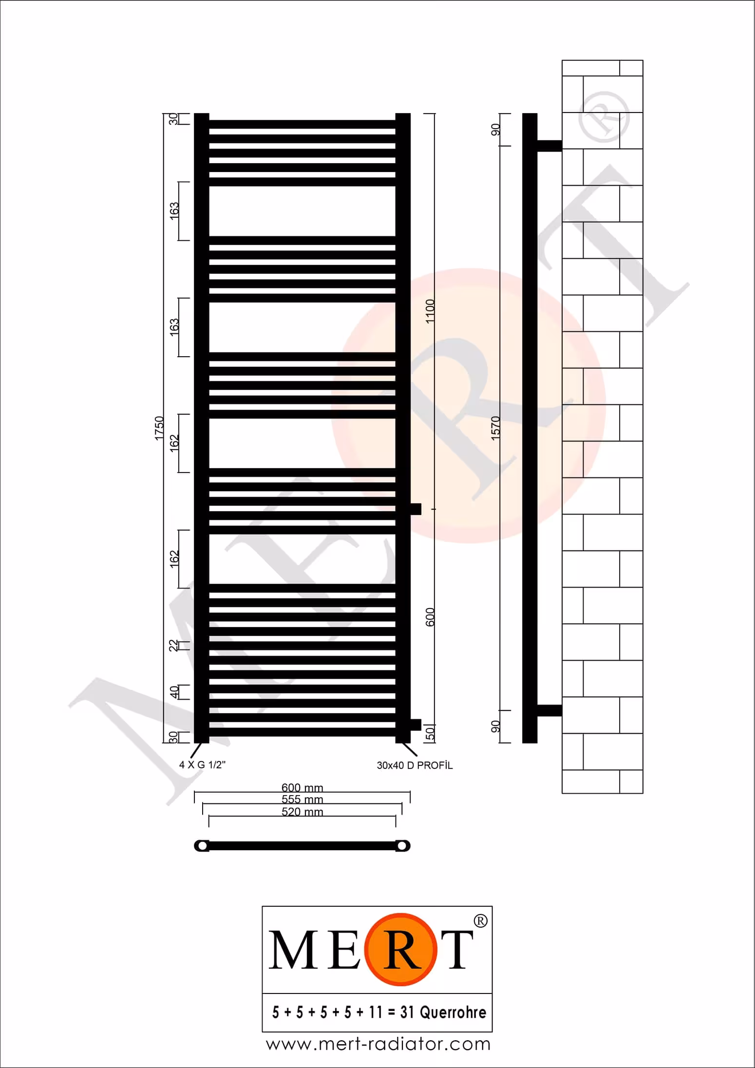 MERT Austausch Badheizkörper weiß gerade, Anschluss an der Seite Ausführung Größe: 600x1750 mm mit der GTIN 4260289851380 MERT Austausch Badheizkörper weiß gerade, 600*1750 mm, Anschluss an der Seite 600 mm von MERT mit der Artikelnr. 1-60x175-ASR-60