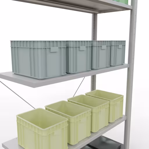 Abbildung Nr 15 des Artikels Anbauregal, Fachbodenregal Stecksystem MULTIplus85, 2000 x 1000 x 400 mm (HxBxT), 5 Fachböden, Kreuzstrebe, RAL 7035 lichtgrau aus der Produktgruppe Stecksystem von der Marke Schulte Lagertechnik