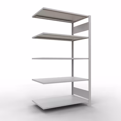 Anbauregal, Büro-Fachbodenregal Stecksystem MULTIplus150, 1800 x 1000 x 600 mm (HxBxT), 5 Fachböden, Längenriegel, ohne Mittelanschlag, lichtgrau aus der Kategorie Stecksystem mit der Artikelnummer 36058