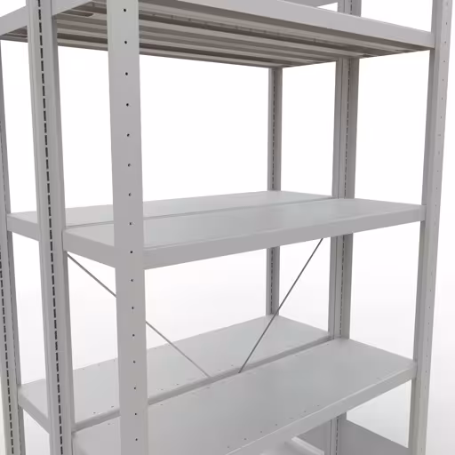 Zusatzbild des Artikels Grundregal, Doppelregal, Fachbodenregal Stecksystem MULTIplus250, 2000 x 1000 x (2x300) mm (HxBxT), 2x5 Fachböden, Kreuzstrebe, RAL 7035 lichtgrau aus Doppelregale