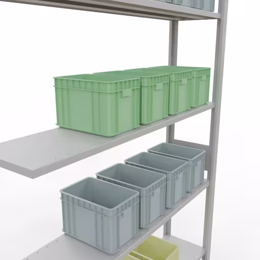 Anbauregal, Fachbodenregal Stecksystem MULTIplus150, 3000 x 1300 x 300 mm (HxBxT), 7 Fachböden, Längenriegel, RAL 7035 lichtgrau von der Marke Schulte Lagertechnik aus der Produktreihe Stecksystem