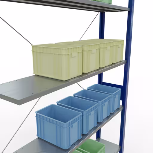 Anbauregal, Fachbodenregal Stecksystem MULTIplus150, 3000 x 1300 x 300 mm (HxBxT), 7 Fachböden, Kreuzstrebe, RAL 5010 enzianblau/verzinkt mit der Artikelnr. 12737-130-B Anbauregal, Fachbodenregal Stecksystem MULTIplus150, 3000 x 1300 x 300 mm (HxBxT), 7 Fachböden, Kreuzstrebe, RAL 5010 enzianblau/verzinkt von Schulte Lagertechnik aus der Kategorie Stecksystem