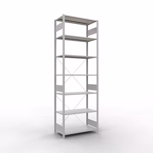 Grundregal, Fachbodenregal Stecksystem MULTIplus150, 3000 x 1000 x 500 mm (HxBxT), 7 Fachböden, Kreuzstrebe, RAL 7035 lichtgrau von der Marke Schulte Lagertechnik Grundregal, Fachbodenregal Stecksystem MULTIplus150, 3000 x 1000 x 500 mm (HxBxT), 7 Fachböden, Kreuzstrebe, RAL 7035 lichtgrau aus der Kategorie Grundregal mit der Artikelnummer 32652