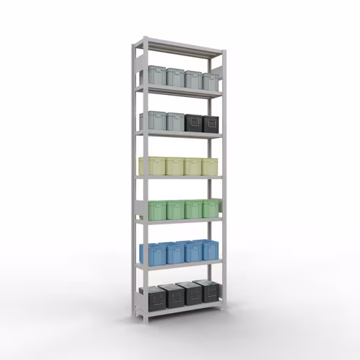 Produktbild Nr 14 des Artikels Grundregal, Fachbodenregal Stecksystem MULTIplus330, 3000 x 1000 x 300 mm (HxBxT), 7 Fachböden, Längenriegel, RAL 7035 lichtgrau Abbildung Nr 14 des Artikels Grundregal, Fachbodenregal Stecksystem MULTIplus330, 3000 x 1000 x 300 mm (HxBxT), 7 Fachböden, Längenriegel, RAL 7035 lichtgrau aus der Produktgruppe Stecksystem von der Marke Schulte Lagertechnik