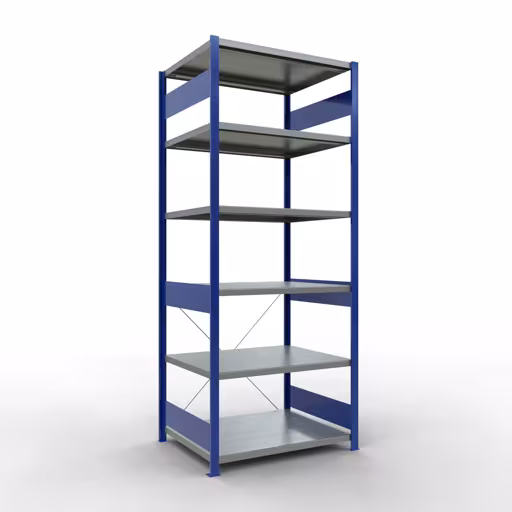 Abbildung Nr 7 des Artikels Grundregal, Fachbodenregal Stecksystem MULTIplus330, 2500 x 1000 x 800 mm (HxBxT), 6 Fachböden, Kreuzstrebe, RAL 5010 enzianblau/verzinkt aus der Produktgruppe Stecksystem von der Marke Schulte Lagertechnik