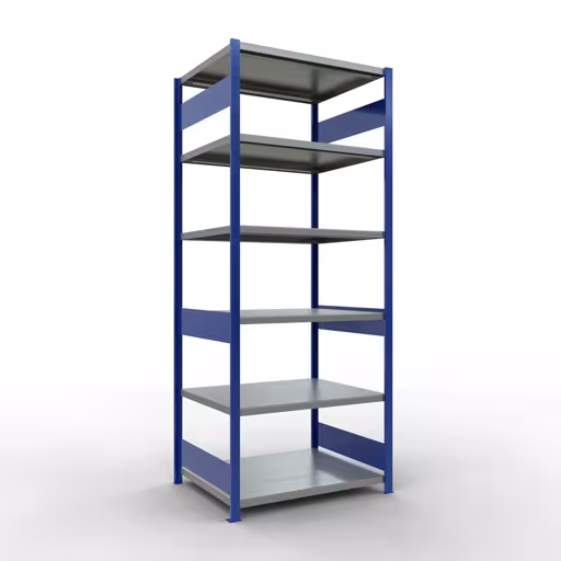 Grundregal, Fachbodenregal Stecksystem MULTIplus330, 2500 x 1000 x 800 mm (HxBxT), 6 Fachböden, Längenriegel, RAL 5010 enzianblau/verzinkt aus der Kategorie Grundregal mit der Artikelnummer 13981-LR-B