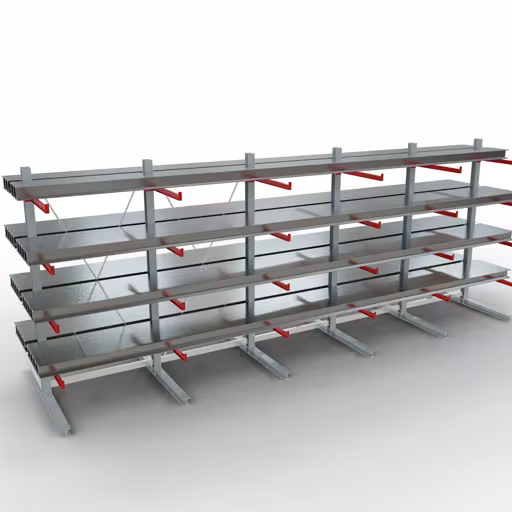 Produktbild Nr 11 des Artikels K 6000 Komplettregal, doppelseitig, 3000 x 2x 7500 x 2x 1000 mm, RAL 7001 / RAL 3000, 5 Lagerebenen Abbildung Nr 11 des Artikels K 6000 Komplettregal, doppelseitig, 3000 x 2x 7500 x 2x 1000 mm, RAL 7001 / RAL 3000, 5 Lagerebenen aus der Produktgruppe Kragarmregale von der Marke Schulte Lagertechnik