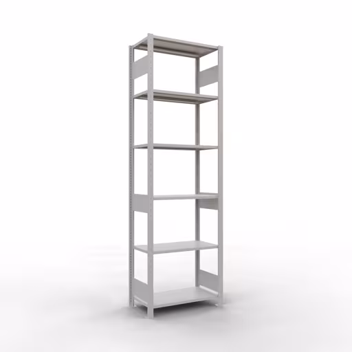 Grundregal, Fachbodenregal Stecksystem MULTIplus150, 2500 x 750 x 400 mm (HxBxT), 6 Fachböden, Längenriegel, RAL 7035 lichtgrau von Schulte Lagertechnik mit der Artikelnr. 32641-75-LR