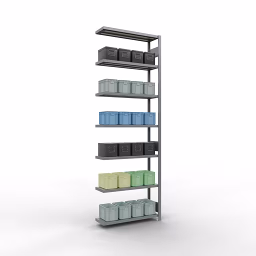 Produktbild Nr 15 des Artikels Anbauregal, Fachbodenregal Stecksystem MULTIplus330, 3000 x 1000 x 300 mm (HxBxT), 7 Fachböden, Längenriegel, verzinkt Abbildung Nr 15 des Artikels Anbauregal, Fachbodenregal Stecksystem MULTIplus330, 3000 x 1000 x 300 mm (HxBxT), 7 Fachböden, Längenriegel, verzinkt aus der Produktgruppe Stecksystem von der Marke Schulte Lagertechnik