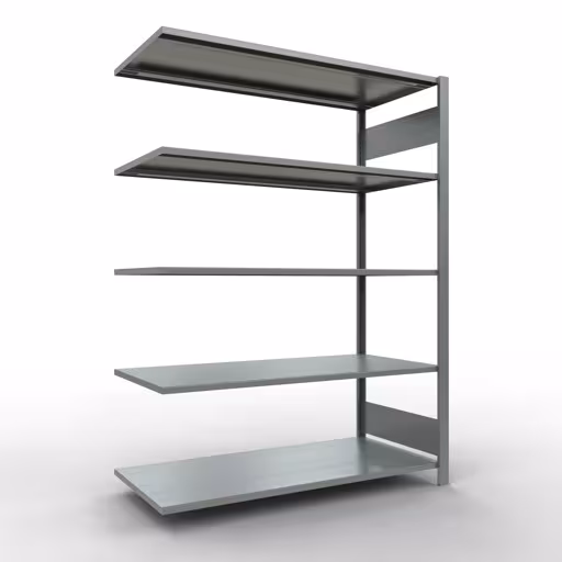Anbauregal, Büro-Fachbodenregal Stecksystem MULTIplus150, 1800 x 1300 x 600 mm (HxBxT), 5 Fachböden, Längenriegel, verzinkt, ohne Mittelanschlag aus der Kategorie Stecksystem mit der Artikelnummer 17759
