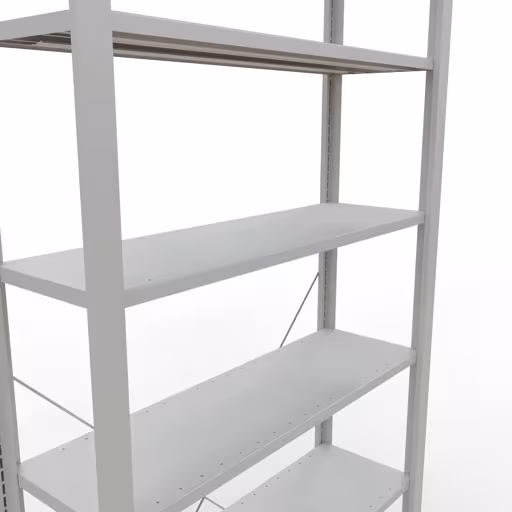 Abbildung Nr 14 des Artikels Grundregal, Büro-Fachbodenregal Stecksystem MULTIplus85, 2300 x 1000 x 300 mm (HxBxT), 7 Fachböden, Kreuzstrebe, ohne Anschlagleiste, lichtgrau aus der Produktgruppe Büroregale von der Marke Schulte Lagertechnik