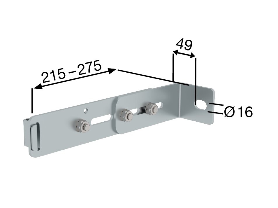 Munk Wandhalter m. Klemmbügel, verstellbar 215-275mm, Stahl verzinkt