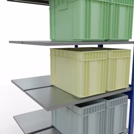 Produktbild Nr.8 des Artikels Anbauregal, Doppelregal, Fachbodenregal Stecksystem MULTIplus150, 2500 x 1000 x (2x500) mm (HxBxT), 2x6 Fachböden, Längenriegel, RAL 5010 enzianblau aus der Produktreihe Fachbodenregale von der Marke Schulte Lagertechnik