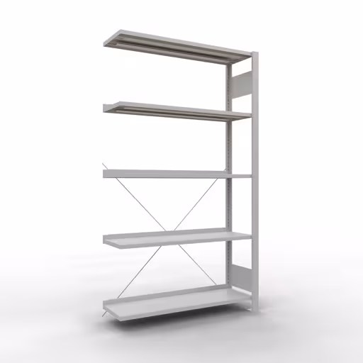 Anbauregal, Büro-Fachbodenregal Stecksystem MULTIplus85, 1800 x 1000 x 300 mm (HxBxT), 5 Fachböden, Kreuzstrebe, mit Anschlagleiste, lichtgrau aus der Kategorie Stecksystem mit der Artikelnummer 36004