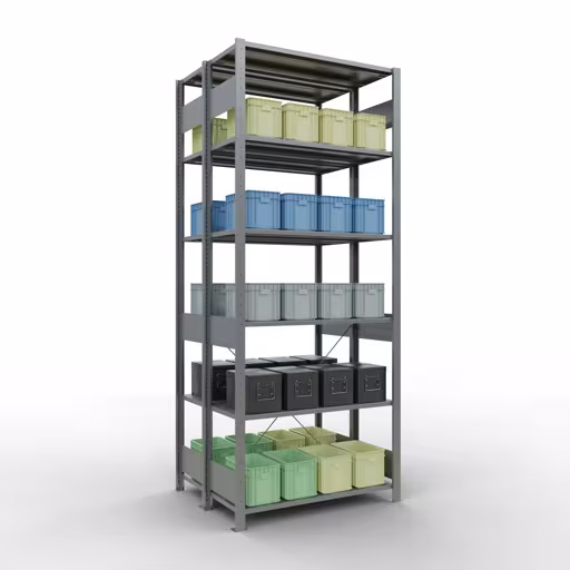 Grundregal, Doppelregal, Fachbodenregal Stecksystem MULTIplus150, 2500 x 1000 x (2x400) mm (HxBxT), 2x6 Fachböden, Kreuzstrebe, verzinkt aus der Kategorie Doppelregale mit der GTIN 4004514208279 Grundregal, Doppelregal, Fachbodenregal Stecksystem MULTIplus150, 2500 x 1000 x (2x400) mm (HxBxT), 2x6 Fachböden, Kreuzstrebe, verzinkt von der Marke Schulte Lagertechnik aus der Produktreihe Fachbodenregale